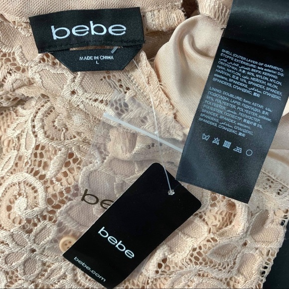 BEBE pastel scallop lace open back cocktail romper - Picture 7 of 7